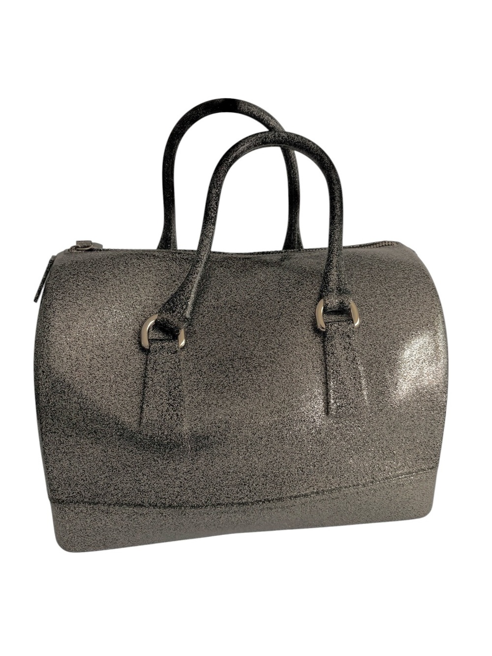 Furla Metallic Silver Dome Satchel Handbag